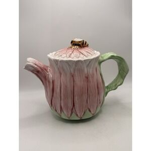 Vintage The Bombay Company Pink Gerber Daisy Teapot with Bumble Bee Lid